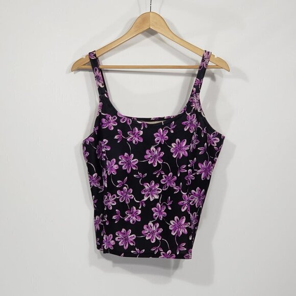 Blair  Black & Purple Floral Swim Tank  Size 16 - Picture 1 of 3